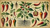 DALL·E 2024-08-07 08.58.03 - An old botanical illustration of chili peppers, featuring detail...webp
